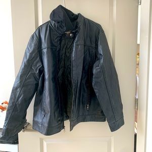 A vintage black leather jacket for sale. Size is L